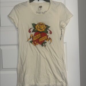 Ed Hardy Eternal Love heart Rose tunic Shirt sz. M graphic tattoo tee Y2K